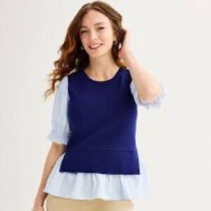 Draper James Blue and White Blouse SMALL